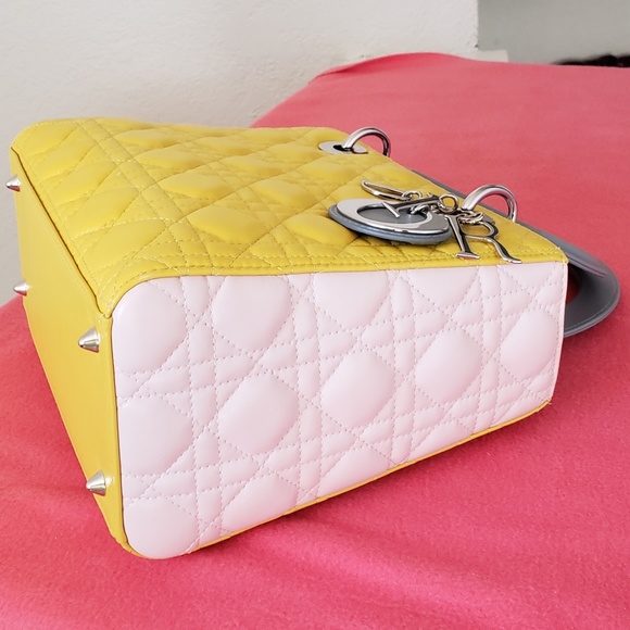 LADY DIOR 3 COLOR yellow pink greyMEDIUM BAG - Picture 7 of 8